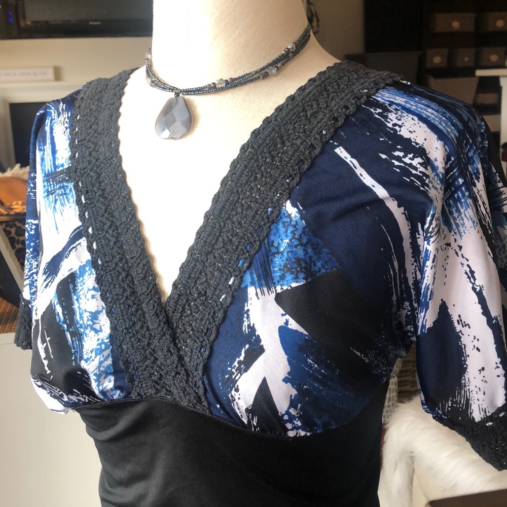 Blue and Black patterned top